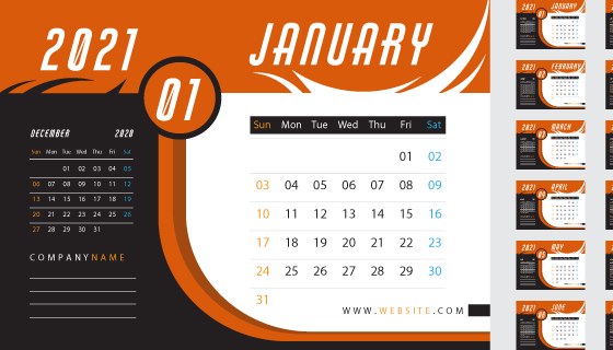 橙色商务2021年日历矢量素材(EPS)