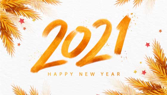 金黄色水彩风格2021新年快乐矢量素材(AI/EPS)