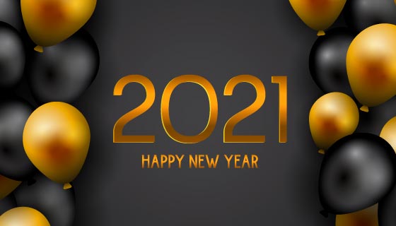 黑色和金色气球设计2021新年快乐矢量素材(EPS)