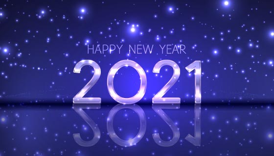 蓝色闪耀的2021新年快乐背景矢量素材(EPS)