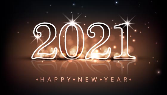 银色闪耀的2021新年快乐散景背景矢量素材(EPS)