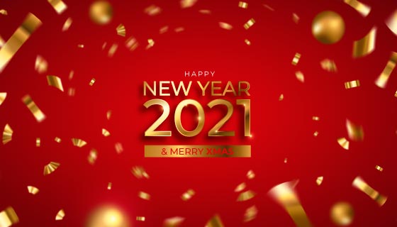 金色纸屑2021新年快乐banner矢量素材(EPS)