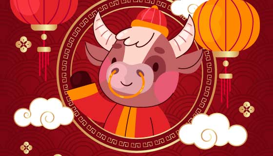 开心的牛设计2021春节快乐矢量素材(AI/EPS)