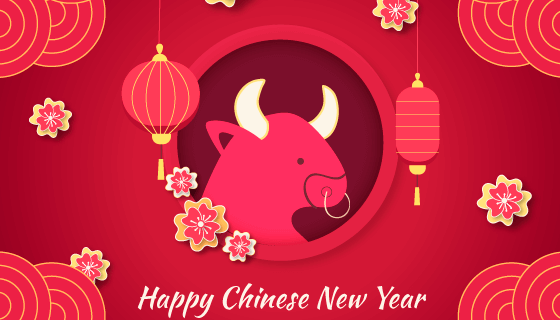 牛头灯笼设计2021春节快乐矢量素材(AI/EPS)