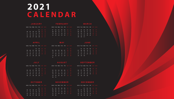 黑红色设计抽象2021年日历矢量素材(EPS)