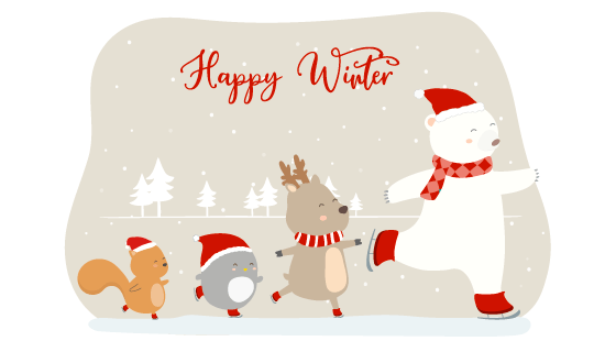 冬天开心滑冰的动物们矢量素材(EPS)