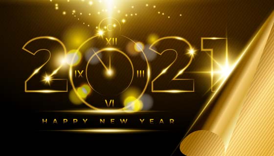 金色璀璨的2021新年快乐矢量素材(EPS)