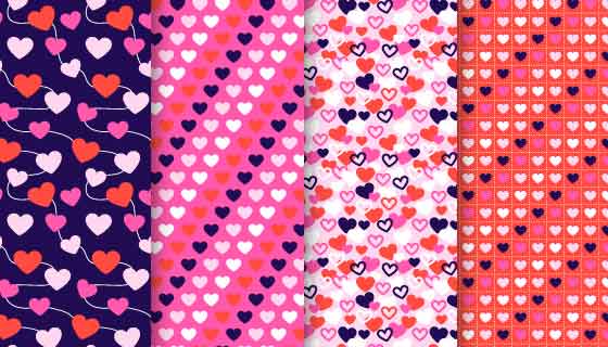 四张爱心图案情人节无缝背景矢量素材(AI/EPS)