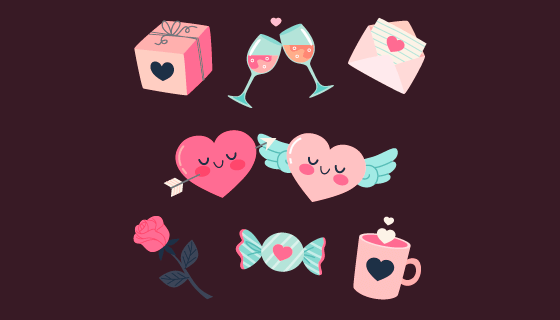 七个可爱的情人节元素矢量素材(AI/EPS/PNG)