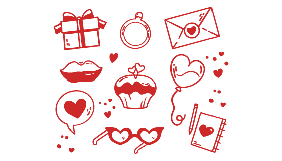 九个涂鸦情人节元素矢量素材(AI/EPS/PNG)