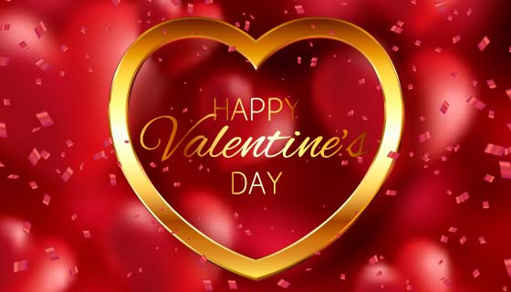 金色爱心设计情人节快乐矢量素材(EPS)