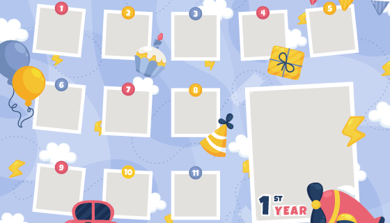 一周岁生日照片拼图矢量素材(AI/EPS)