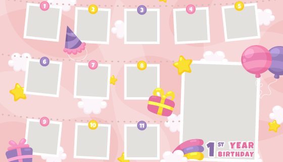 一周岁生日照片拼图矢量素材(AI/EPS)