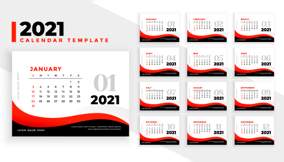 优雅商务风格2021年日历矢量素材(EPS)