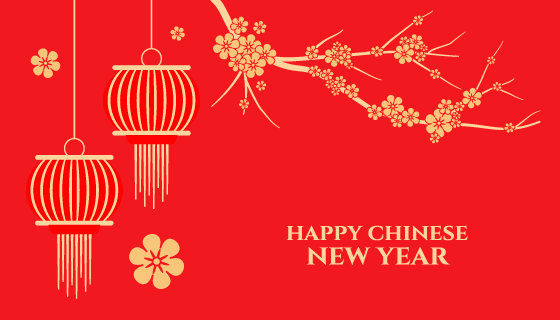 金色灯笼和樱花设计春节快乐矢量素材(EPS)