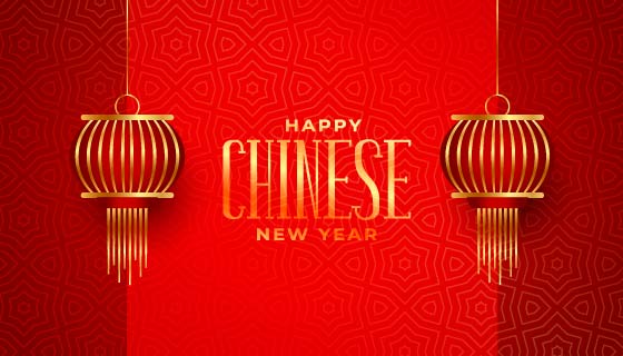 金色灯笼设计春节快乐矢量素材(EPS)