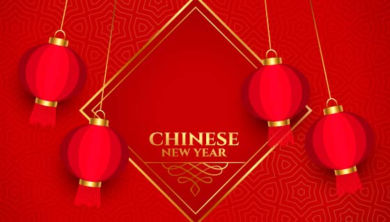 火红灯笼喜庆的春节快乐矢量素材(EPS)