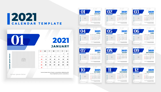 优雅蓝色的2021年日历矢量素材(EPS)
