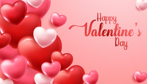 立体粉色红色爱心设计情人节快乐矢量素材(EPS)