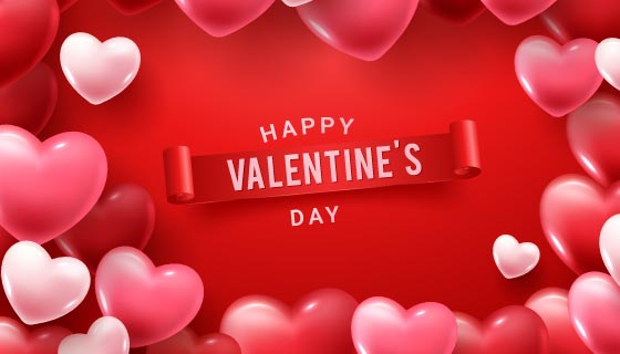 立体粉色红色爱心设计情人节快乐矢量素材(EPS)