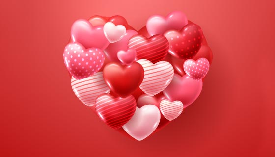 立体粉色红色爱心设计情人节快乐矢量素材(EPS)