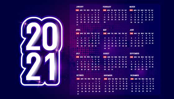 蓝色科幻设计2021年日历矢量素材(EPS)