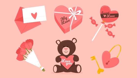六个可爱的情人节元素矢量素材(AI/EPS/PNG)