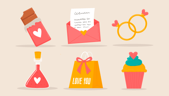 六个可爱的情人节元素矢量素材(AI/EPS/PNG)