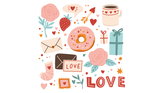 手绘风格可爱的情人节元素矢量素材(AI/EPS/PNG)