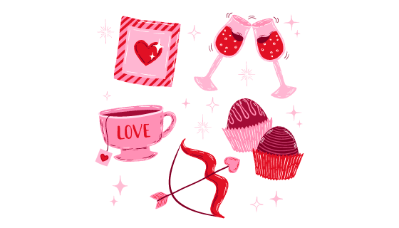 五个涂鸦风格情人节元素矢量素材(AI/EPS/PNG)