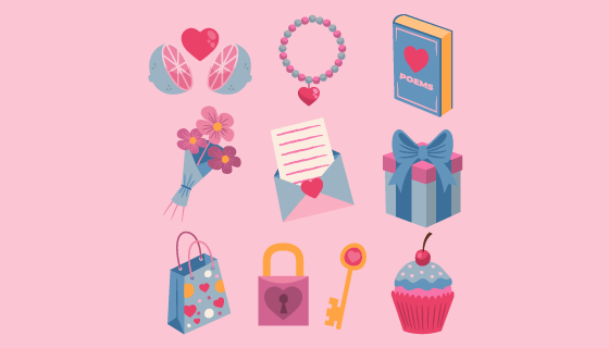 九个可爱的情人节元素矢量素材(AI/EPS/PNG)