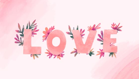 水彩花卉设计LOVE字母情人节矢量素材(EPS)