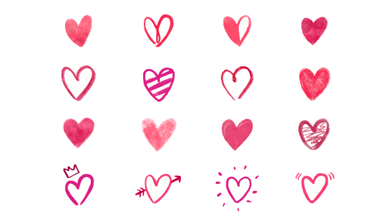 十六个手绘爱心集合矢量素材(EPS)