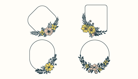 四个花朵设计的边框矢量素材(AI/EPS/PNG)