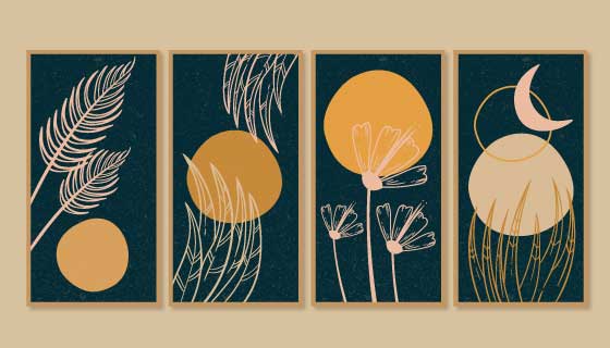 四张金色植物封面矢量素材(AI/EPS)