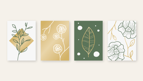四张简约设计植物封面矢量素材(AI/EPS)