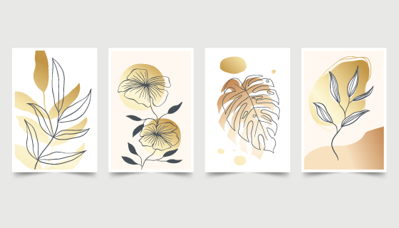 四张抽象设计植物封面矢量素材(AI/EPS)