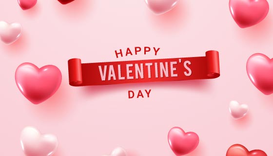 逼真立体的爱心设计情人节快乐背景矢量素材(EPS)