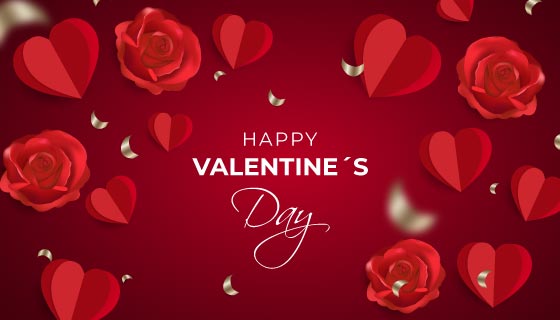 火红的爱心和玫瑰花设计情人节快乐背景矢量素材(AI/EPS)