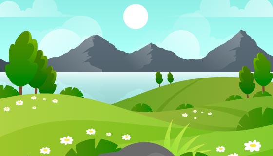 扁平风格的春天景色矢量素材(AI/EPS)