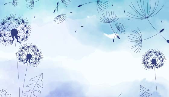 浅蓝色水彩蒲公英背景矢量素材(AI/EPS)