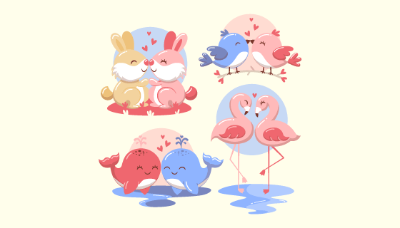 四种可爱的动物情侣矢量素材(AI/EPS)