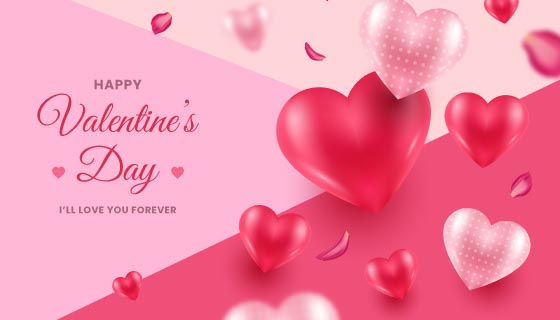 逼真立体爱心设计情人节快乐背景矢量素材(AI/EPS)