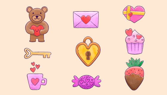 九个可爱的情人节元素矢量素材(AI/EPS/PNG)