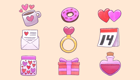 九个可爱的情人节元素矢量素材(AI/EPS/PNG)