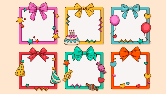 可爱的生日拼贴相框矢量素材(AI/EPS/PNG)