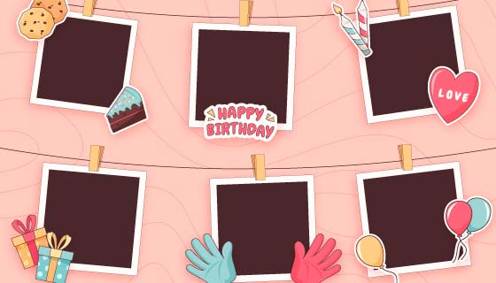 可爱的生日拼贴相框矢量素材(AI/EPS)