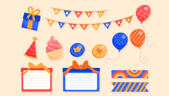 可爱的生日元素矢量素材(AI/EPS)