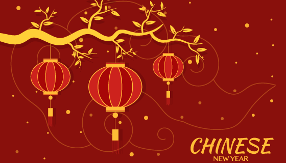 扁平风格灯笼设计春节快乐背景矢量素材(EPS)