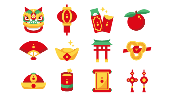 十二个春节元素图标矢量素材(EPS/PNG)